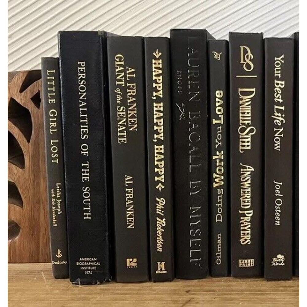 Lot of 5 Vintage Black Hardcover Books Shelf Staging Old Decor